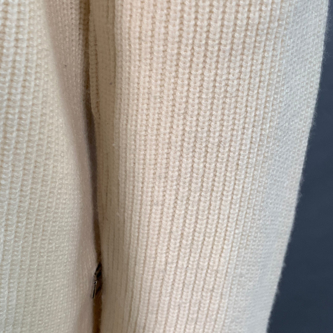 AKRIS Size 14 Off White Cashmere Rib Knit Zippers Crew Neck Sweater