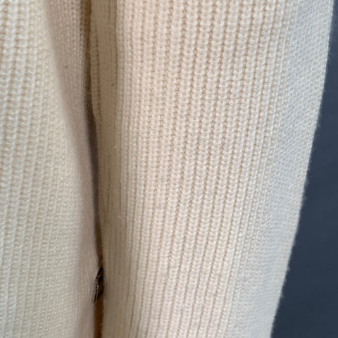 AKRIS Size 14 Off White Cashmere Rib Knit Zippers Crew Neck Sweater