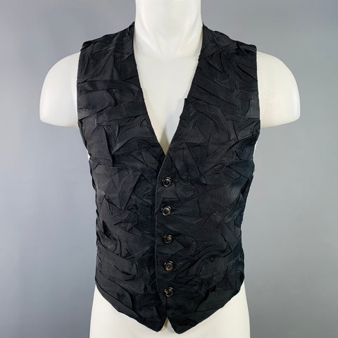 ISSEY MIYAKE Size M Black Pleated Polyester Silk V-Neck Vest