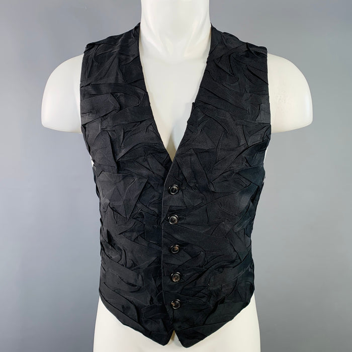 ISSEY MIYAKE Size M Black Pleated Polyester Silk V-Neck Vest
