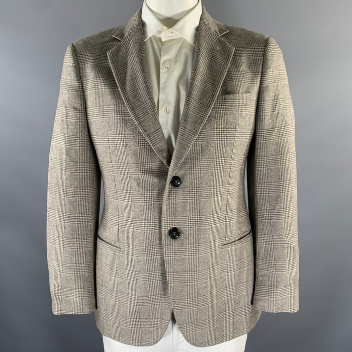 GIORGIO ARMANI Size 44 Grey Beige Glen Check Cashmere Silk Sport Coat