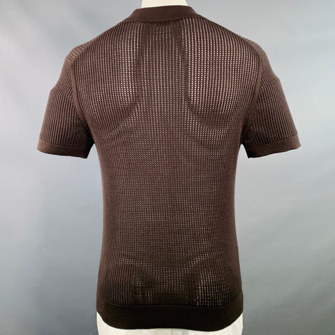 SUITSUPPLY Size L Brown Rib Knit Mesh Cotton Lightweight Polo