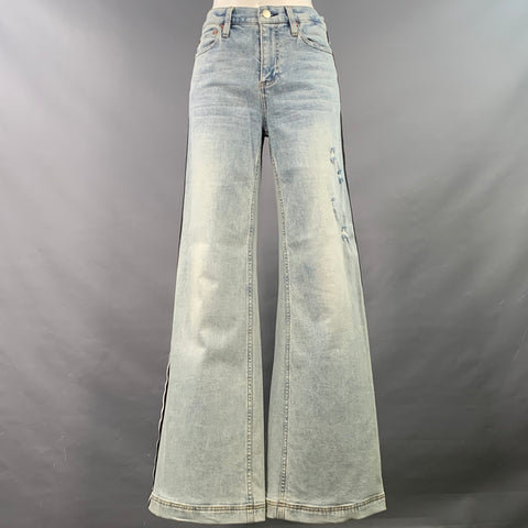 ALICE + OLIVIA Size 28 Blue Cotton Blend Denim Distressed Wide Leg Casual Pants