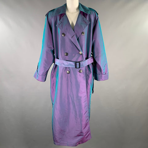 CHRISTIAN DIOR Size 6 Purple Teal Iridescent Trench Trench Coat