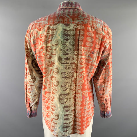 ROBERT GRAHAM Size XL Orange Abstract Cotton Long Sleeve Shirt