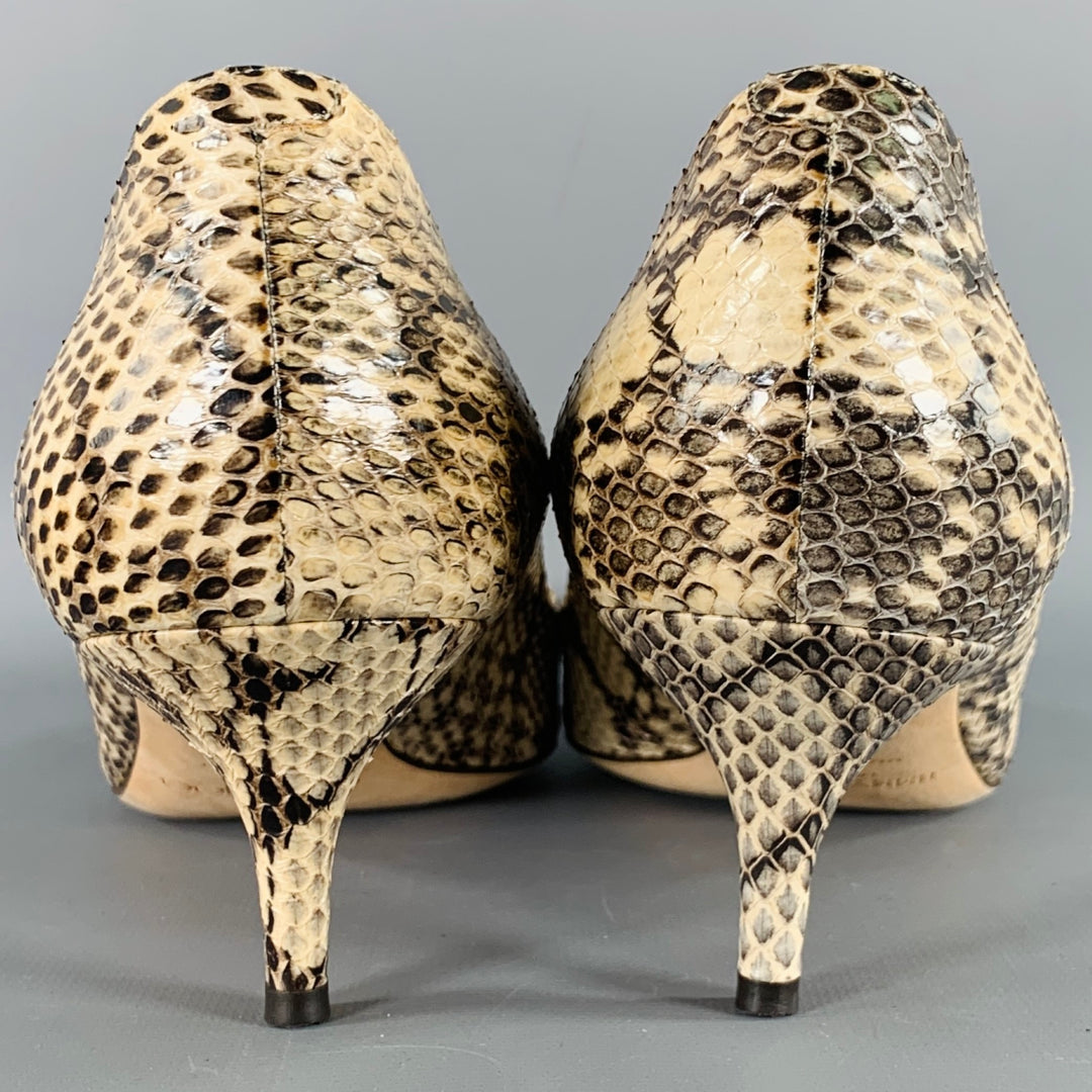 JIMMY CHOO Size 11 Grey Cream Python Skin Kitten Heel Pumps