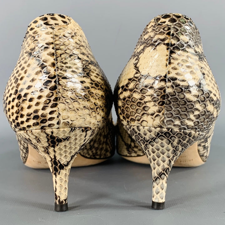 JIMMY CHOO Size 11 Grey Cream Python Skin Kitten Heel Pumps