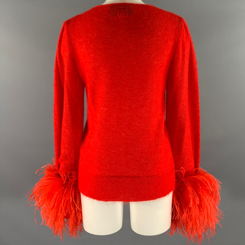 GUCCI Size S Red Mohair Silk Feather Sleeve Pullover