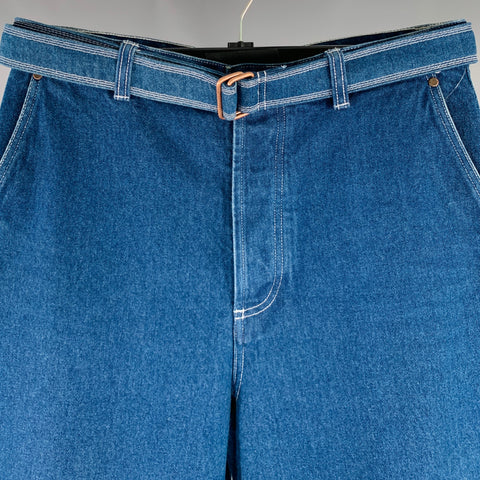 AMI by ALEXANDRE MATTIUSSI Size 32 Indigo Contrast Stitch Denim Belted Jeans