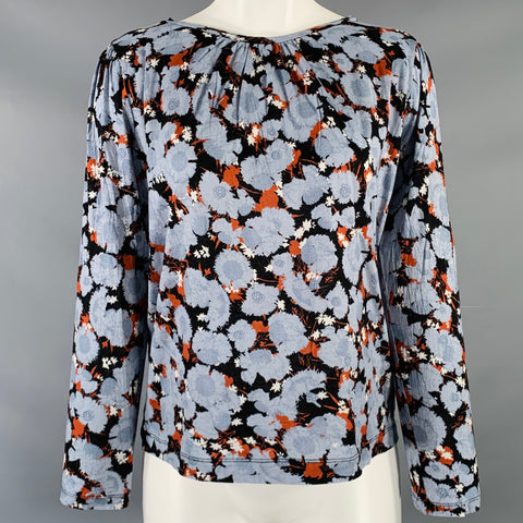 DRIES VAN NOTEN Size S Blue Black Brown Cotton Abstract Floral Blouse