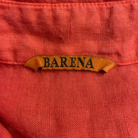 BARENA Size M Red Coral Linen Long Placket Short Sleeve Shirt