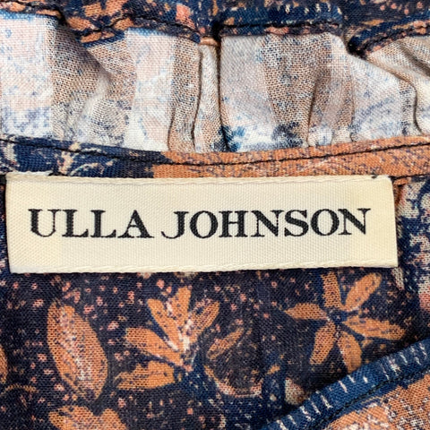 ULLA JOHNSON Size XS Manet Navy Brown Cotton Blend Floral V-Neck Blouse