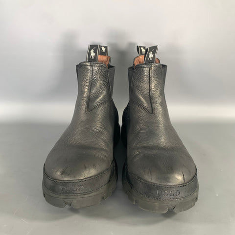 POLO Size 10.5 Black Crackled Leather Chelsea Boots