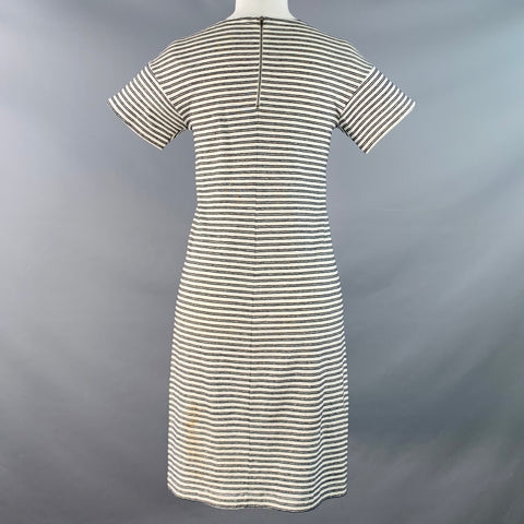 THEORY Size S Adiany B White Navy Linen Cotton Blend Stripe Midi T-Shirt Dress