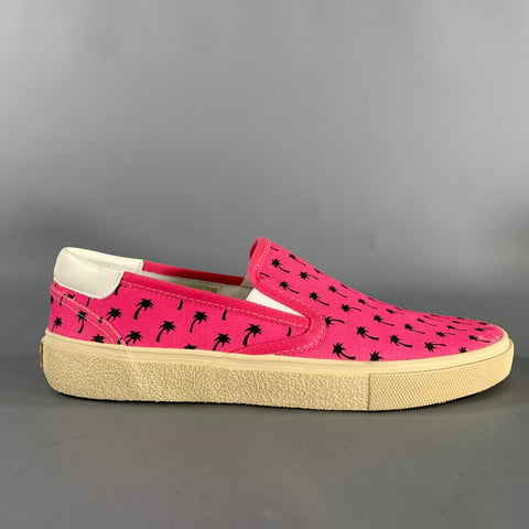 SAINT LAURENT Size 9.5 Pink Black Palms Canvas Slip On Sneakers