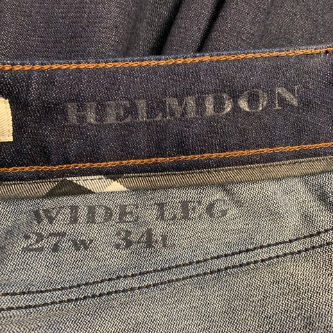 BURBERRY LONDON Size 27 Blue Indigo Cotton Blend Contrast Stitch Wide Leg Jeans