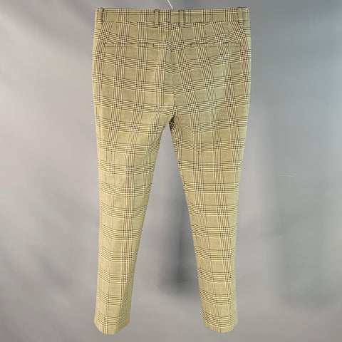 DRIES VAN NOTEN Size 32 Black White Yellow Houndstooth Cotton Slim Tapered Dress Pants