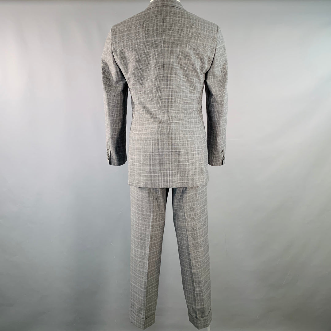 EIDOS Size 38 Regular Grey Charcoal Plaid Wool Notch Lapel Suit