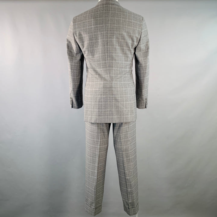 EIDOS Size 38 Regular Grey Charcoal Plaid Wool Notch Lapel Suit