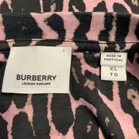 BURBERRY Size XL Pink Black Animal Print Cotton Short Sleeve Crew Neck T-shirt