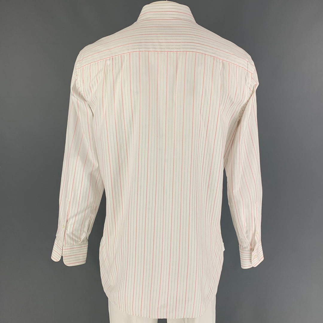 ERMENEGILDO ZEGNA Size L White Orange Stripe Cotton Long Sleeve Shirt