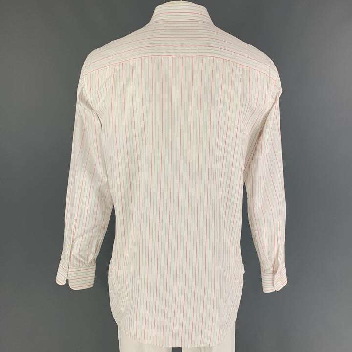 ERMENEGILDO ZEGNA Size L White Orange Stripe Cotton Long Sleeve Shirt