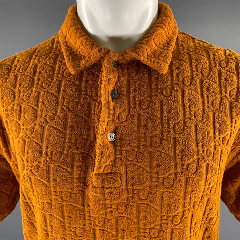 DIOR Size L Orange Rust Oblique Cotton Short Sleeve Polo