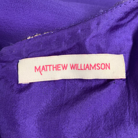 MATTHEW WILLIAMSON Size 10 Purple Gold Silk Embroidered Sleeveless Dress