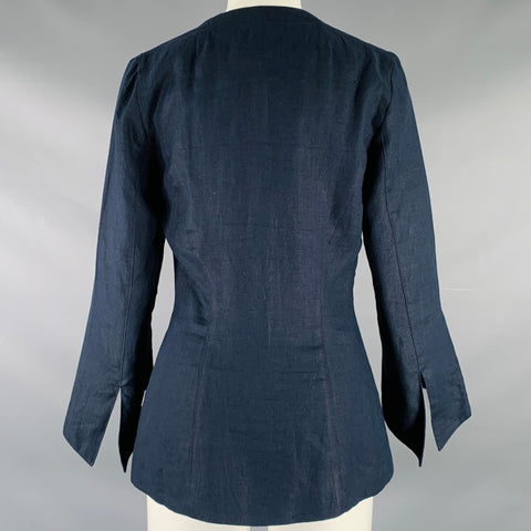 SUKSEE Size S Navy Linen Flared Sleeves Zip Up Jacket