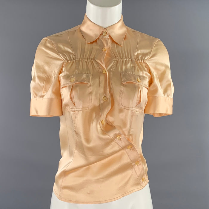 PRADA Size 4 Orange Silk Short Sleeve Blouse