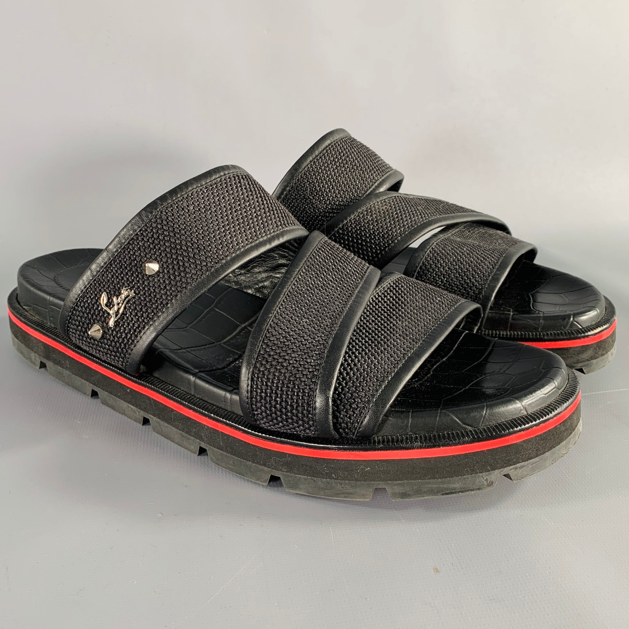 CHRISTIAN LOUBOUTIN Size 9 Black Textured Leather Slip On Sandals Sui Generis Designer Consignment