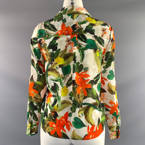 ALICE + OLIVIA Size XS White Green & Orange Silk Floral Button Up Casual Top