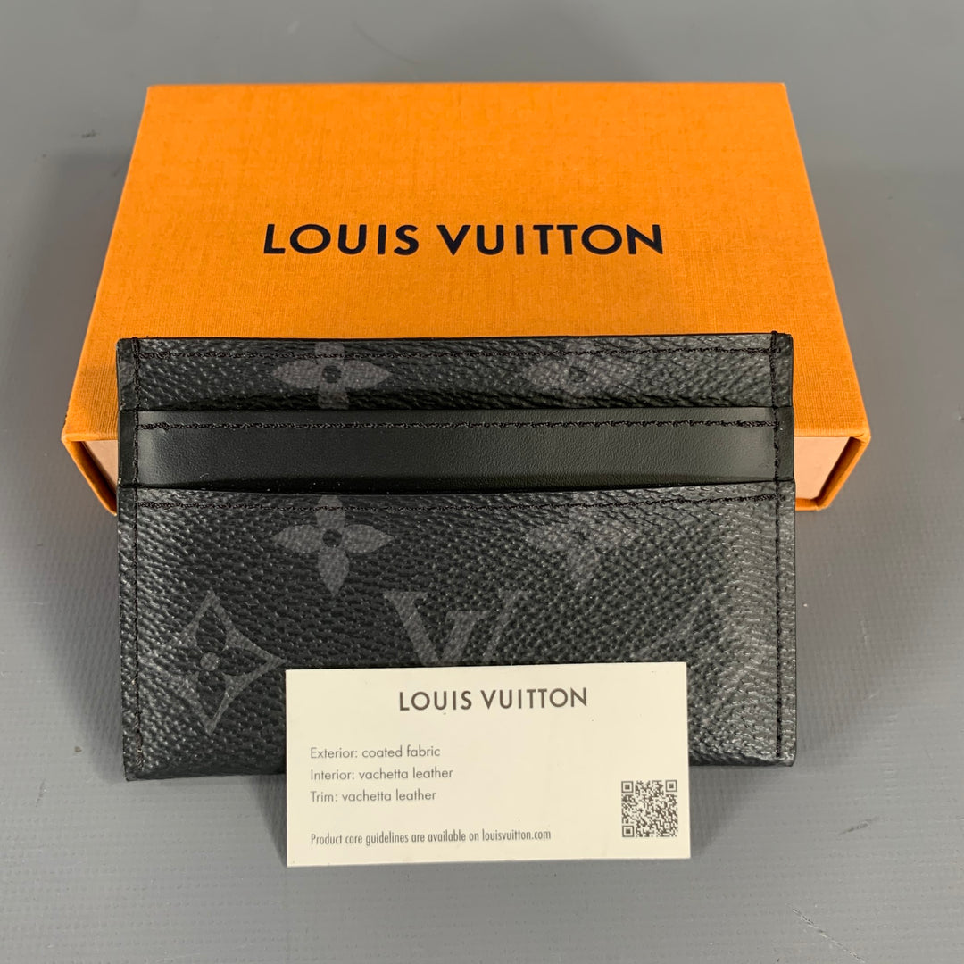 LOUIS VUITTON Black Grey M62170 Logo Lambskin Wallet