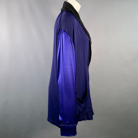 HAIDER ACKERMANN Size M Navy Black Viscose Silk Shawl Collar Jacket Blazer