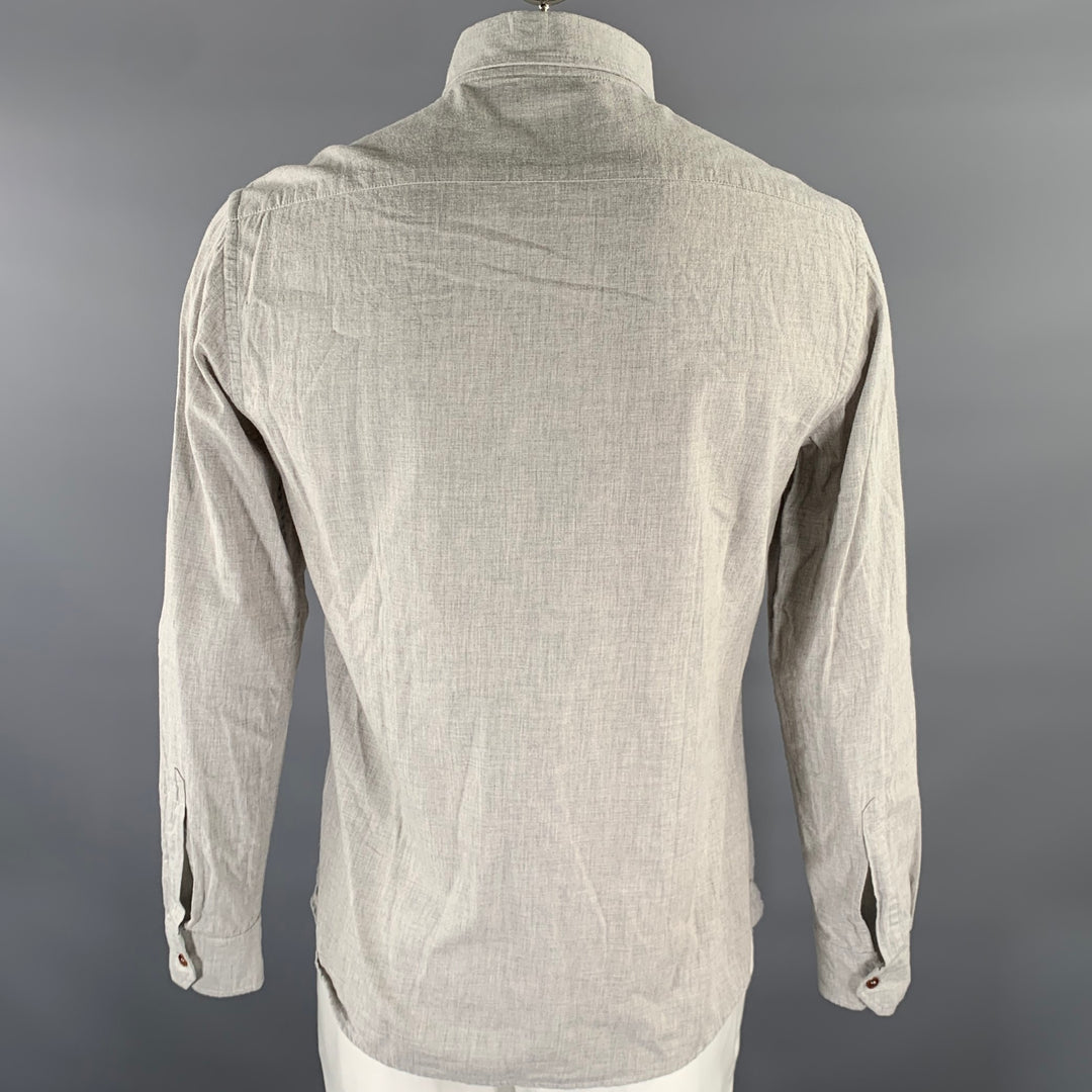 BARENA Size XL Grey Heather Cotton Button Down Long Sleeve Shirt
