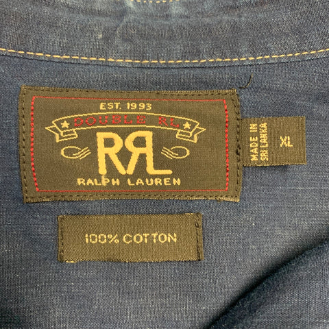 RRL by RALPH LAUREN Size XL Indigo Khaki Cotton Contrast Stitch Popover Long Sleeve Shirt