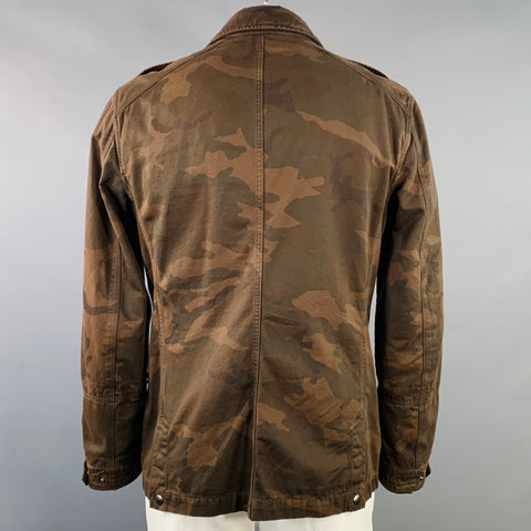 RALPH LAUREN Taille L Veste Utilitaire Épaules Camouflage Coton Marron Noir