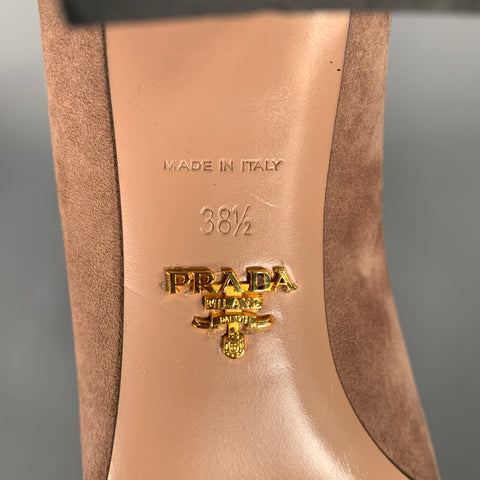 PRADA Size 8.5 Khaki Silver buckle Suede Pumps