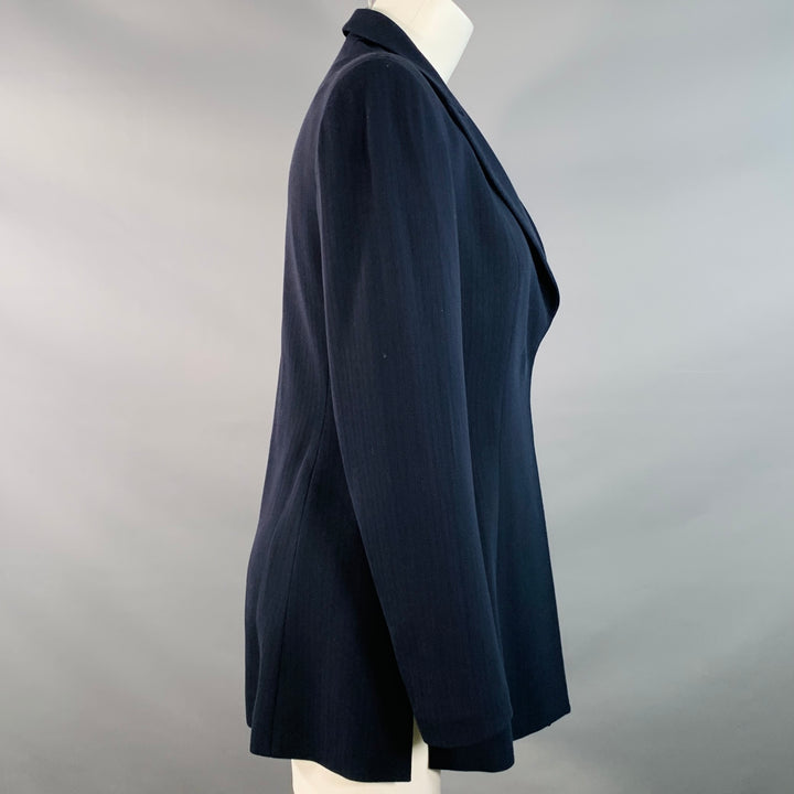 EMPORIO ARMANI Size 4 Navy Wool Blend Stripe Single Button Jacket Blazer