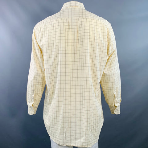 LUCIANO BARBERA Size L Yellow Brown Window Pane Cotton Long Sleeve Shirt