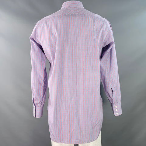 TURNBULL & ASSER Size L Blue Red Checkered Cotton Long Sleeve Shirt