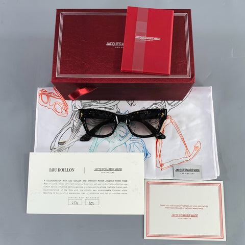 JACQUES MARIE MAGE -All These Nights- Black Cream Marbled Acetate Sunglasses
