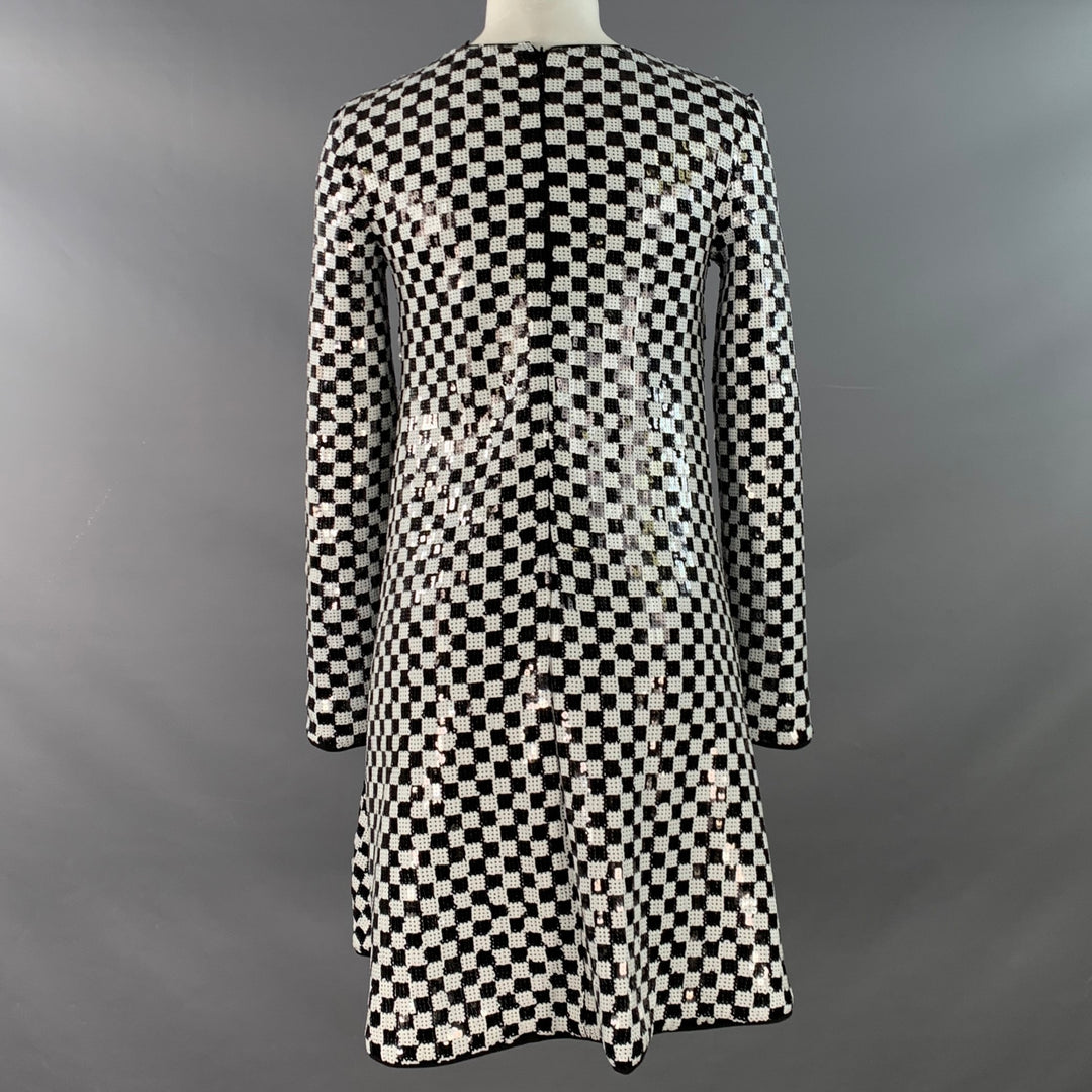 EMPORIO ARMANI Size 4 Black White Polyester Blend Sequined Checkered Dress