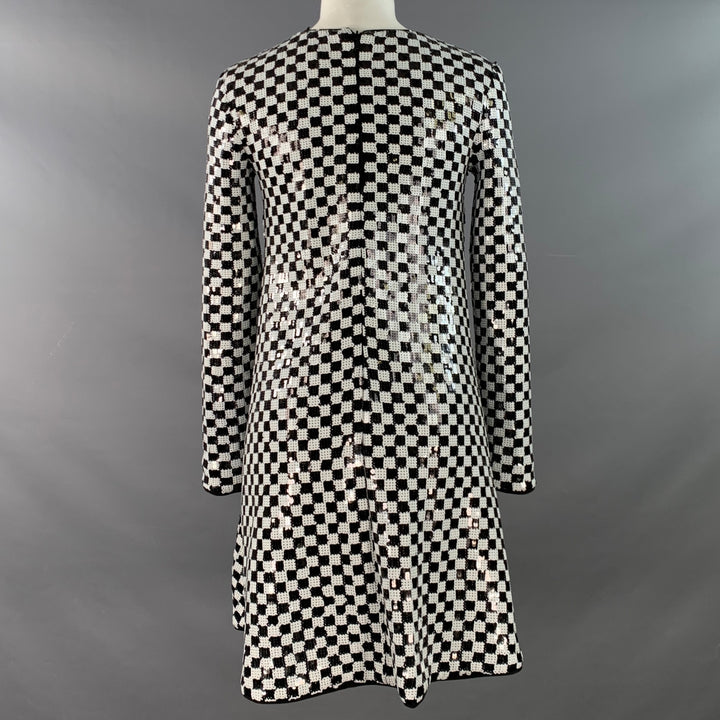 EMPORIO ARMANI Size 4 Black White Polyester Blend Sequined Checkered Dress