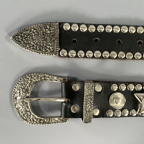GLAMORY Black Silver Leather Belt