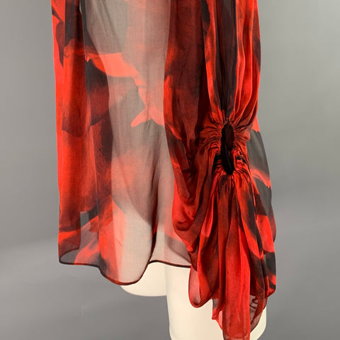 RALPH LAUREN Size S Red Black Abstract Chiffon Blouse