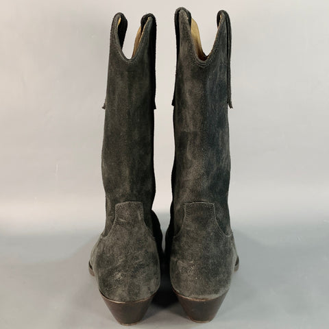 ISABEL MARANT Size 11 Grey Charcoal Suede Stacked Heel Western Boots