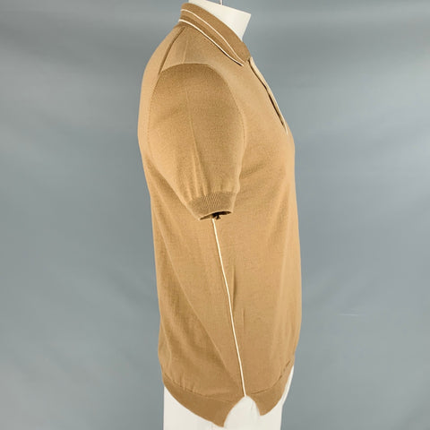 PRADA Size L Tan Beige Knit Wool Buttoned Polo