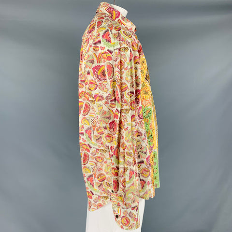 ROBERT GRAHAM Size XL Orange Multi Color Print Cotton Long Sleeve Shirt