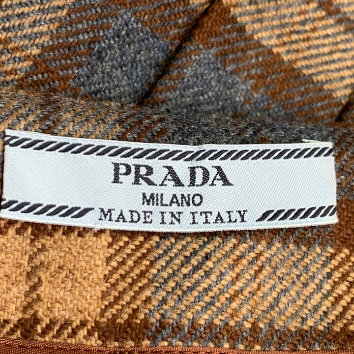 PRADA Size 28 Blue Taupe Wool Plaid Pleated Mini Skirt